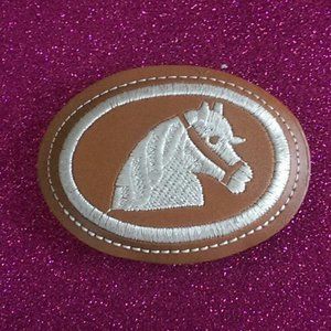 Leather embroidered horse head snap belt buckle